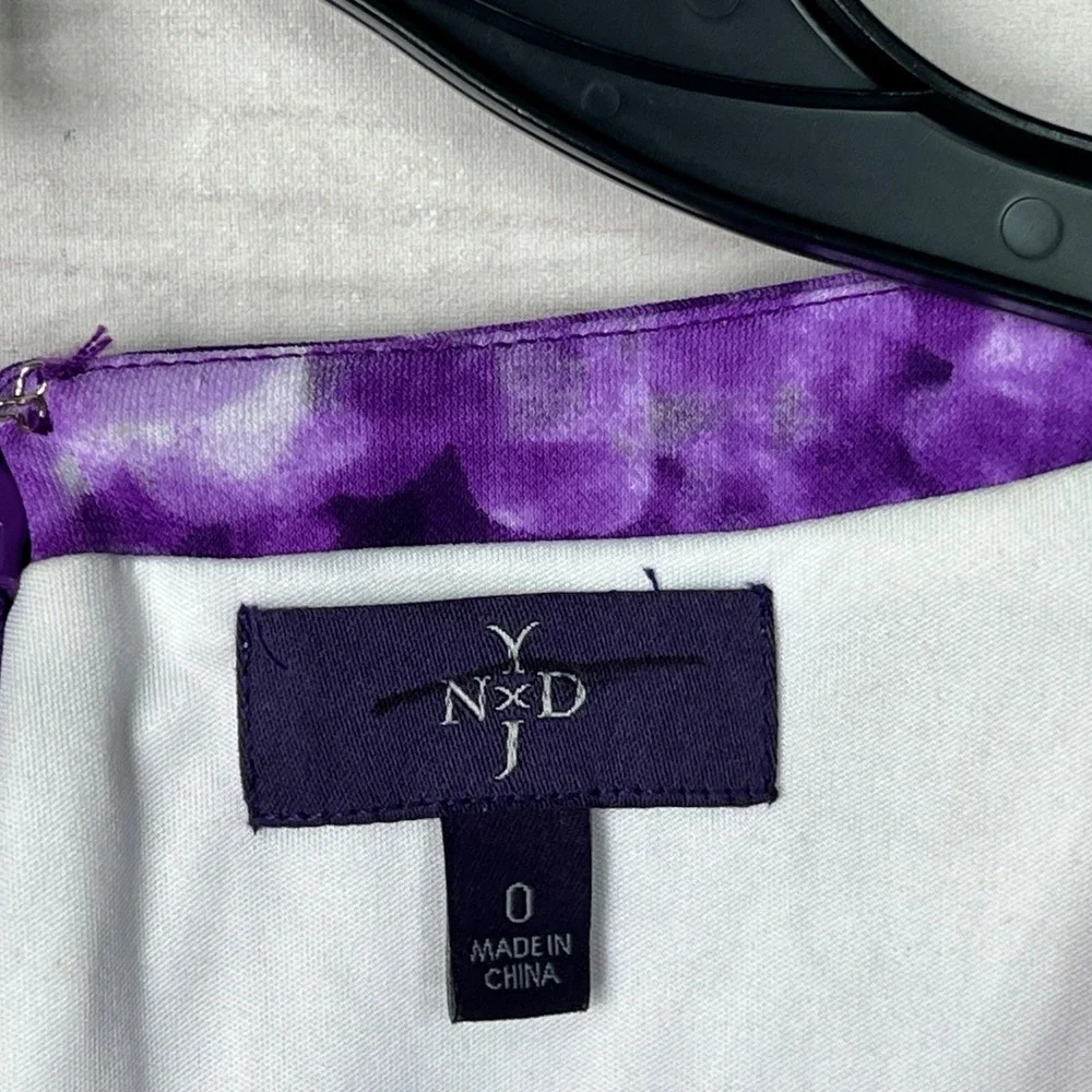 NYDJ Dress‎ Womens 0 Purple Print Shift V-Neck Short Sleeve Tie Waist Lined